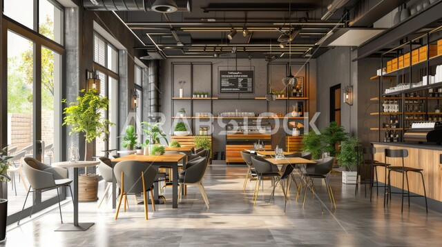 الفن الهندسي المعماري على الطراز الحديث، مناطق الهدوء والاستمتاع بالجلسات الراقية, تصميم داخلي مريح للمقهى, أثاث داخلي راقي