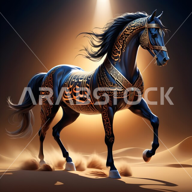  رمز الأصالة والعروبة، الشغف بتربية الخيول العربية والفروسية، توارث حب ورعاية الجياد من الأجداد في المملكة العربية السعودية، مجسم ثلاثي الأبعاد لجواد عربي أصيل، رسومات ثري دي لحصان عريق، تصميم لخيل منحوت ومزخرف بالمعادن الذهبية والفضية المميزة