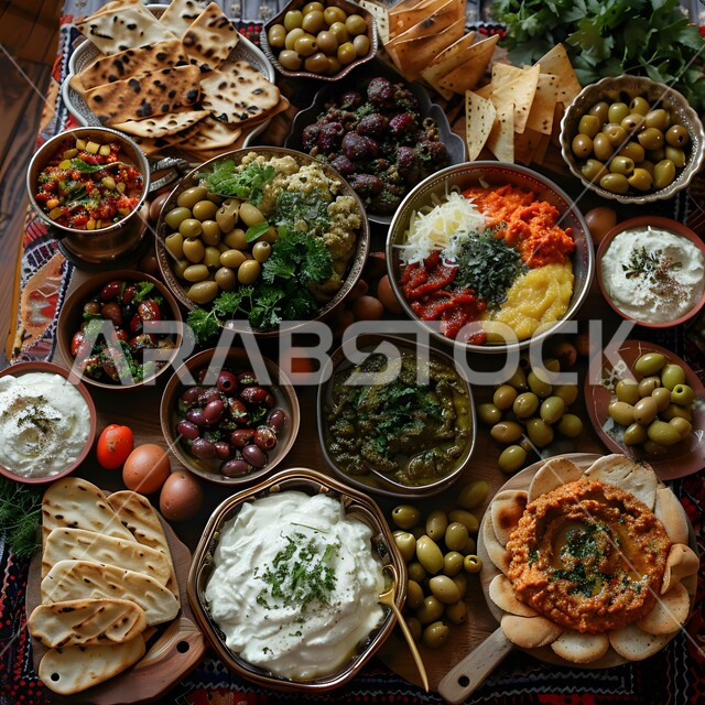 مائدة طعام تحتوي على أنواع مختلفة من الحواضر والمأكولات الشهية الأخرى، سفرة إفطار في الصباح الباكر بأصناف من المأكولات الشهية، اتباع حمية غذائية بسعرات حرارية قليلة، الخضراوات الطازجة للمساعدة على خسارة الوزن، وجبة فطور صحية مليئة بالفوائد والفيتامينات