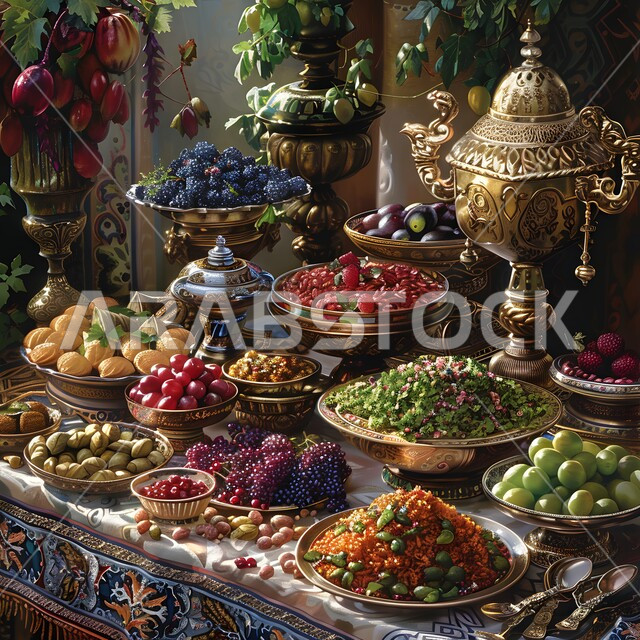 وجبات خفيفة باردة منعشة في فصل الصيف، فنون تقديم وترتيب الأطباق، مائدة طعام مليئة بقطع الفاكهة الموسمية المتنوعة، محاصيل وثمار وطنية محلية سعودية، طبق سلطة الفواكه اللذيذ، بوفيه مفتوح يحتوي على أنواع مختلفة من الفاكهة الطازجة