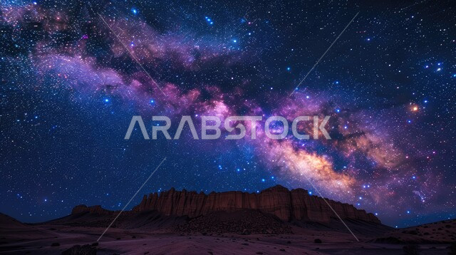 معالم واماكن سياحية متميزة في المملكة العربية السعودية، الشهب والنجوم اللامعة في سماء مجرة درب التبانة، القمم والمرتفعات الجبلية، المناظر الطبيعية في المناطق الصحراوية ليلا