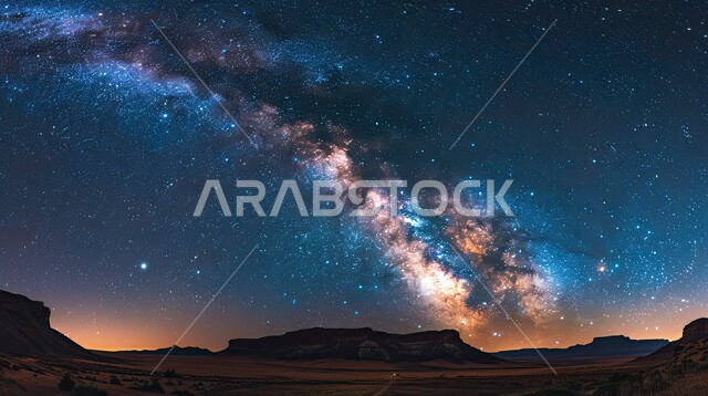 معالم واماكن سياحية متميزة في المملكة العربية السعودية، الشهب والنجوم اللامعة في سماء مجرة درب التبانة، القمم والمرتفعات الجبلية، المناظر الطبيعية في المناطق الصحراوية ليلا