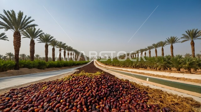 أشجار النخيل في الأراضي والحقول الزراعية, التراث الزراعي في المملكة العربية السعودية, مزراع نخيل التمر, محميات طبيعية خضراء, موسم حصاد التمور, محاصيل ومنتجات محلية وطنية