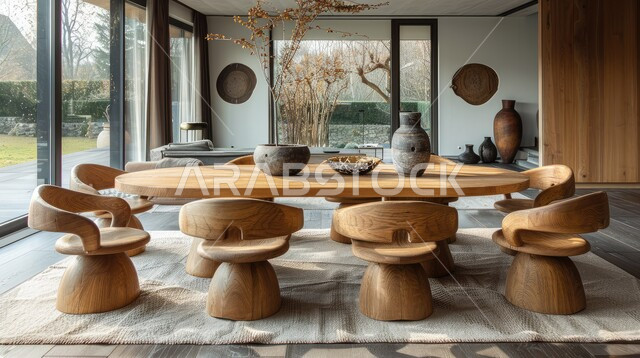 ديكورات منزلية داخلية حديثة لغرف الطعام، غرفة سفرة بتصاميم راقية، الفنون الهندسية و استخدام الطراز الفني الانيق في الاثاث المنزلي، شقق وفلل سكنية في المملكة العربية السعودية