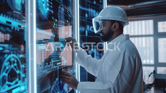 النمو والتقدم التكنولوجي الحديث، صورة من الخلف لرجل عربي