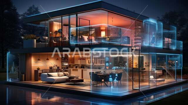 التصاميم الحديثة للفلل والشقق السكنية في المملكة العربية السعودية، الواجهات الزجاجية الكبيرة المطلة على الخارج، التقسيم الهندسي المميز للغرف داخل المنزل، الديكورات المعاصرة المتطورة، الأضواء والاكسسوارات العصرية الفاخرة، بيوت سوبر ديلوكس بأثاث أنيق