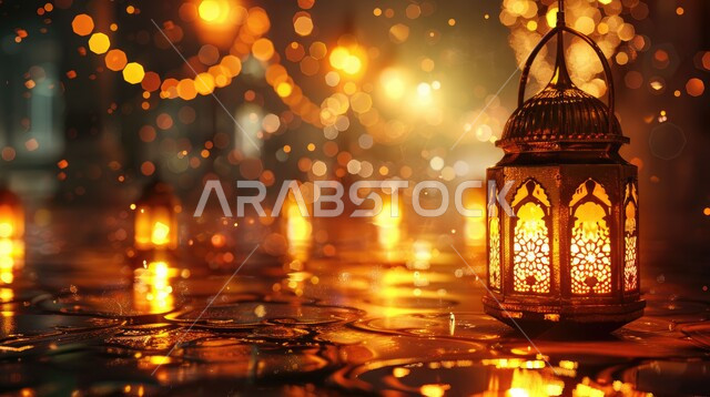 أضواء و مصابيح عربية تقليدية, فانوس مزخرف معدني مضيء, ديكورات وزينة و أنوار الشهر الفضيل، الاحتفال بالمناسبات و الأعياد الدينية الإسلامية, الأجواء الروحانية في الأيام الفضيلة, الاستعداد لاستقبال رمضان المبارك