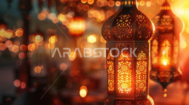 زينة وأنوار الشهر الفضيل، تحف واكسسوارات تقليدية، الأجواء الرمضانية الروحانية، الاحتفال بالأعياد والمناسبات الدينية، خلفيات إسلامية ثلاثية الأبعاد، فوانيس معدنية مزخرفة معلقة، الاستعداد لاستقبال رمضان المبارك