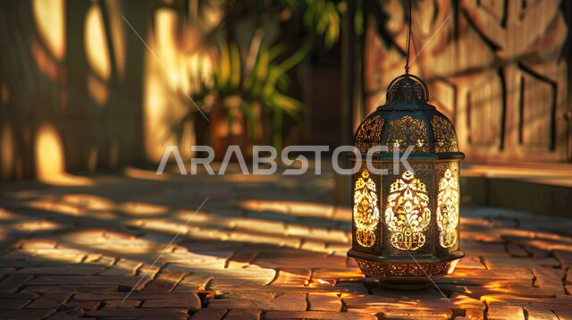 الاستعداد لاستقبال رمضان المبارك، الأجواء الرمضانية الروحانية، زينة وأنوار الشهر الفضيل، فانوس معدني مزخرف مضيئ، الاحتفال بالأعياد والمناسبات الدينية، تحف واكسسوارات تقليدية