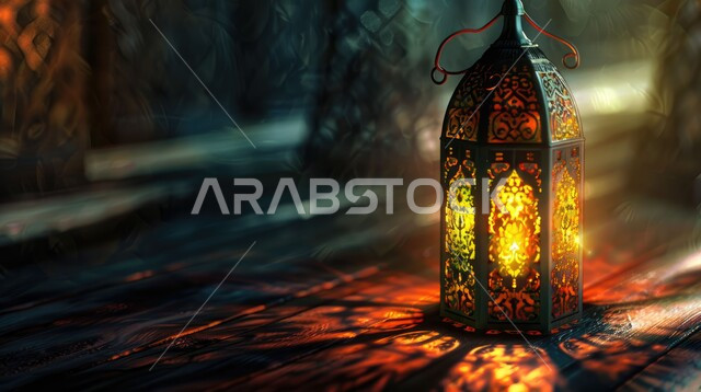 الاستعداد لاستقبال رمضان المبارك، الأجواء الرمضانية الروحانية، زينة وأنوار الشهر الفضيل، فانوس معدني مزخرف مضيئ، الاحتفال بالأعياد والمناسبات الدينية، تحف واكسسوارات تقليدية