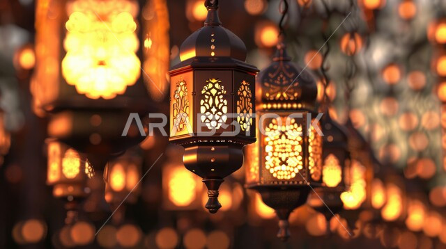تحف واكسسوارات تقليدية، زينة وأنوار الشهر الفضيل، الأجواء الرمضانية الروحانية، الاحتفال بالأعياد والمناسبات الدينية، فوانيس معدنية مزخرفة معلقة، الاستعداد لاستقبال رمضان المبارك