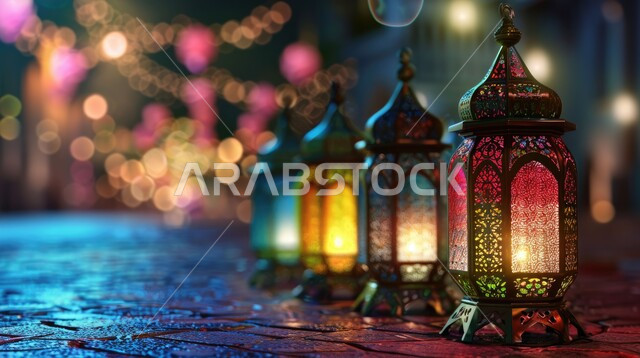 الاحتفال بالأعياد والمناسبات الدينية، تحف واكسسوارات تقليدية، الاستعداد لاستقبال رمضان المبارك، الأجواء الرمضانية الروحانية، زينة وأنوار الشهر الفضيل، فوانيس معدنية ملونة مضيئة