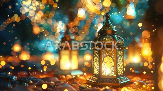 تحف واكسسوارات تقليدية، فوانيس معدنية مزخرفة مضيئة، الاستعداد لاستقبال رمضان المبارك، زينة وأنوار الشهر الفضيل، الاحتفال بالأعياد والمناسبات الدينية، الأجواء الرمضانية الروحانية