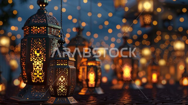 تحف واكسسوارات تقليدية، زينة وأنوار الشهر الفضيل، الأجواء الرمضانية الروحانية، الاحتفال بالأعياد والمناسبات الدينية، فوانيس معدنية مزخرفة معلقة، الاستعداد لاستقبال رمضان المبارك