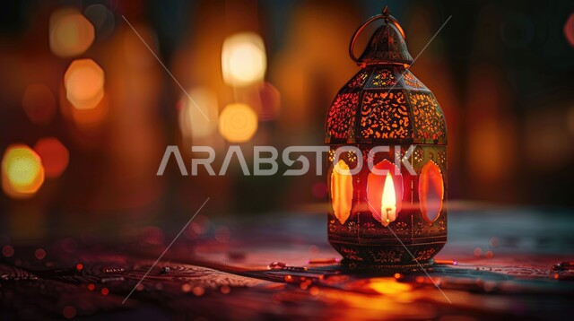 الاستعداد لاستقبال رمضان المبارك، زينة وأنوار الشهر الفضيل، الاحتفال بالأعياد والمناسبات الدينية، تحف واكسسوارات تقليدية، الأجواء الرمضانية الروحانية، فانوس معدني مزخرف مع شمعة مضيئة