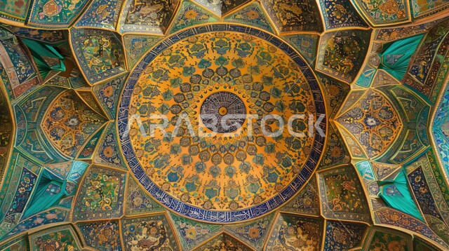 The concept of worship and drawing closer to God Almighty, the inscriptions and decorations on the interior walls of the domes and arches, the architectural engineering art of an ancient Arab mosque in blue and gold, the elegant interior designs and decorations of mosques in the Kingdom of Saudi Arabia