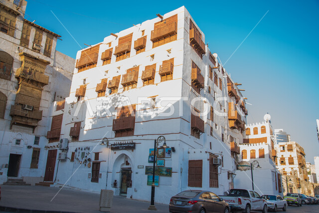 Museums and historical monuments in the historical city of Jeddah, wooden windows and exterior decorations of old houses, antiques and antiques house in the historical city, famous tourist places in the Kingdom of Saudi Arabia, old-style architectural art