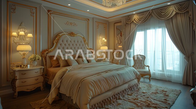 غرف بتصاميم داخلية عصرية فاخرة، شقق وفلل سكنية بديكورات متطورة، سرير ووسائد مريحة، أثاث منزلي راقي وأنيق، تصميم داخلي لغرفة نوم بأسلوب حديث، فنون الهندسة المعمارية، فنادق ومنتجعات حديثة