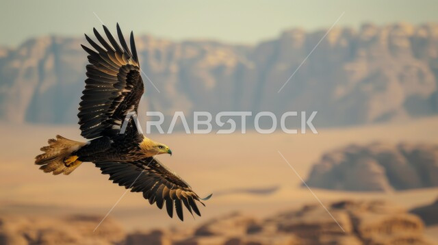Eagle Soaring Over Desert 