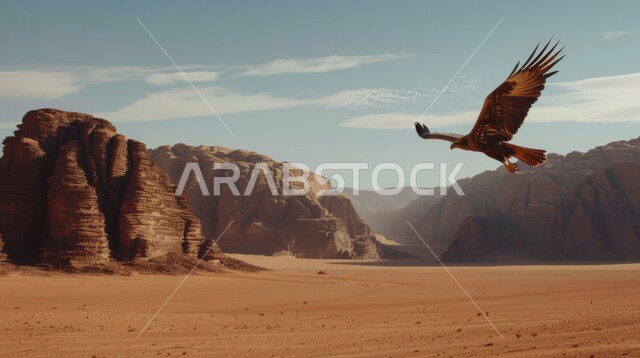 Eagle Soaring Over Desert 