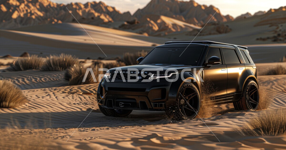 Land Rover Activity Close-up of a Range Rover in the middle of the desert of the Kingdom ...