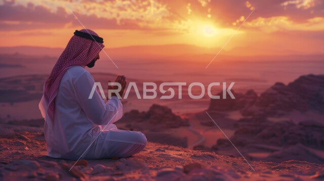 الاستمتاع في قضاء الوقت بالتأمل، متابعة تمارين اليوغا في الطبيعة،الاسترخاء والشعور بالراحة، التدرب على الهدوء وتمالك النفس، المحافظة على اللياقة والصحة البدنية، رجل عربي خليجي سعودي يقوم بممارسة اليوغا 