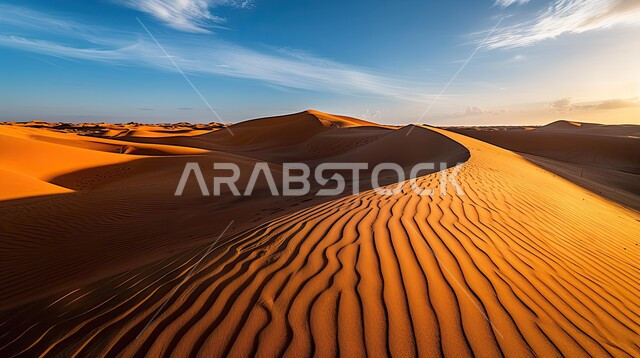 التضاريس و المرتفعات والقمم الجبلية في البراري، مناطق البادية والبيئة الطبيعية الصحراوية، التكوينات والتشكلات الرملية في صحراء المملكة العربية السعودية، الهضاب و التلال من الرمال الناعمة الذهبية، خلفية الطبيعة