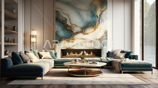 اكسسوارات وتحف عصرية، التصاميم الداخلية لغرف الجلوس المريحة على الطراز الحديث، غرفة معيشة بألوان متناصقة مع أثاث منزلي فاخر، الديكورات الداخلية الراقية للفلل والشقق السكنية في المملكة العربية السعودية
