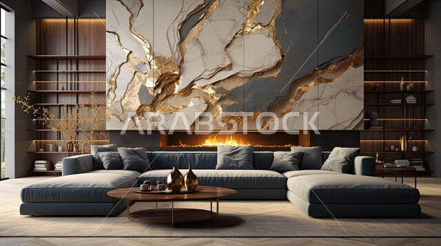 اكسسوارات وتحف عصرية، التصاميم الداخلية لغرف الجلوس المريحة على الطراز الحديث، غرفة معيشة بألوان متناصقة مع أثاث منزلي فاخر، الديكورات الداخلية الراقية للفلل والشقق السكنية في المملكة العربية السعودية