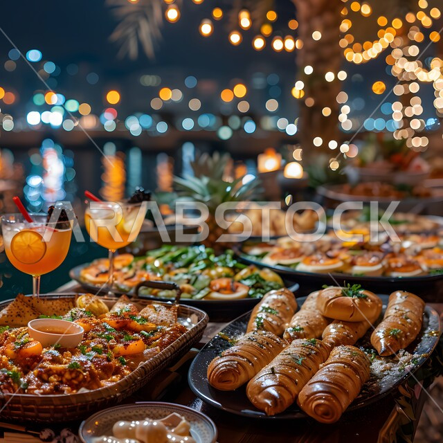 موائد الإفطار الجماعية في رمضان المبارك المليئة بأنواع الأطعمة والمأكولات، البهجة في استقبال شهر الخير والبركة، الإحتفال بالأعياد والمناسبات الدينية الإسلامية، الأجواء الرمضانية الروحانية