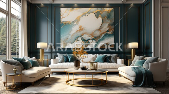 التصاميم الداخلية لغرف الجلوس المريحة على الطراز الحديث, اكسسوارات وتحف عصرية، غرفة معيشة بألوان متناصقة مع أثاث منزلي فاخر، الديكورات الداخلية الراقية للفلل والشقق السكنية في المملكة العربية السعودية