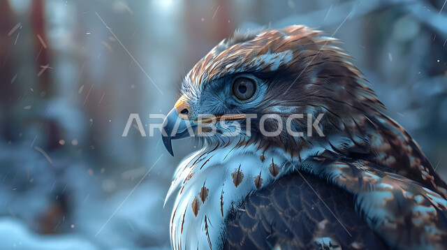 تربية وتدريب الطيور الجارحة، رحلات الصيد في المملكة العربية السعودية، صورة مقربة لطائر الصقر، فن ترويض الطيور المفترسة، صقر مفترس ذو نظر ثاقب حاد، ترسيخ القيم والعادات العربية الأصيلة