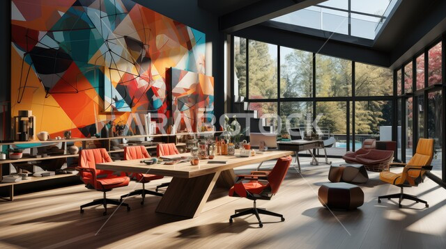 طاولات ومكاتب دراسية بديكورات وتصاميم عصرية، أماكن ثقافية وقاعات وفصول خشب في المملكة العربية السعودية, أثاث مكتبي بلون مختلف ومتناغم،  تصميم حديث وراقي