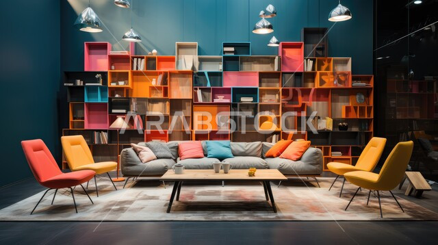 Study tables and desks with modern decorations and designs, cultural places, halls and wooden classrooms in the Kingdom of Saudi Arabia, office furniture in a different and harmonious color, a modern and sophisticated design.