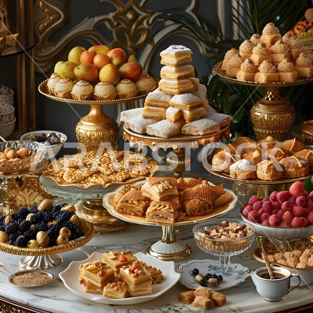  حلى العيد بالفستق والمكسرات, أطباق وأصناف متنوعة من التسالي وقطع الحلوى الشهية والفواكه الموسمي المنعشة، فنون تقديم الطعام في مطاعم المملكة العربية السعودية، ضيافة رمضانية لذيذة من الحلويات العربية الشرقية، أطعمة ومأكولات مليئة بالسكريات والسعرات الحرارية