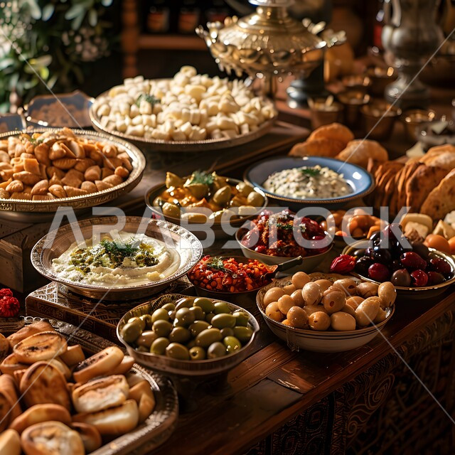 وصفات ذات نكهات مميزة، الأصناف والمقبلات اللذيذة، سفرة من المأكولات الشعبية التقليدية الشهية، وجبة الفطور ذات الأطباق المتنوعة والمغذية، تقديم الأطعمة المختلفة في مطاعم المملكة العربية السعودية، فن تقديم الطعام في المطابخ الشرقية