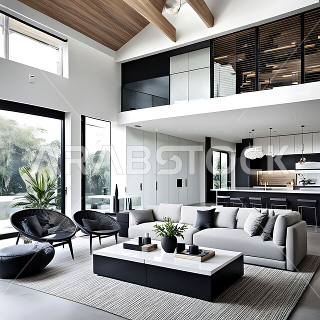 التصاميم الداخلية لغرف الجلوس المريحة على الطراز الحديث، غرفة معيشة بألوان متميزة مع أثاث منزلي فاخر، الديكورات الداخلية الراقية للفلل والشقق السكنية في المملكة العربية السعودية, اكسسوارات وتحف عصرية