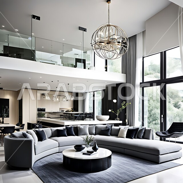 التصاميم الداخلية لغرف الجلوس المريحة على الطراز الحديث، غرفة معيشة بألوان متميزة مع أثاث منزلي فاخر، الديكورات الداخلية الراقية للفلل والشقق السكنية في المملكة العربية السعودية, اكسسوارات وتحف عصرية