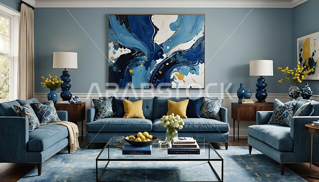 Wall paintings with distinctive drawings, modern architectural engineering art, quality artistic designs for villa and apartment decorations, high-end home furniture in calm colors for living rooms in the house