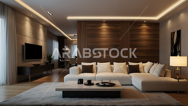 الأناقة والترتيب واختيار الألوان الراقية, مفهوم الراحة والاسترخاء, الديكورات الداخلية الراقية للفلل والشقق السكنية في المملكة العربية السعودية, اكسسوارات وتحف عصرية، التصاميم الداخلية لغرف الجلوس المريحة على الطراز الحديث، غرفة معيشة مع أثاث منزلي فاخر