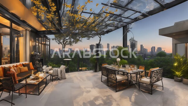 مفهوم الراحة والاسترخاء والهدوء, الإطلالة المتميزة على حديقة المنزل الخارجية, تصاميم داخلية وديكورات راقية على الطراز الحديث لشقق سكنية في المملكة العربية السعودية، النمو والتقدم العمراني، أثاث أنيق ومريح، الفن الهندسي المعماري للفلل والعقارات الجديدة