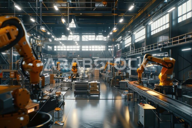 الاّلات والمعدات الضخمة، مصانع متطورة في المملكة العربية السعودية، الفن الهندسي المعماري على الطراز الحديث ، تحسين الانتاج والكفاءة في العمل، التطور الحضاري في الخليج العربي، الاعتماد على التشغيل الالي واذرع الروبوتات