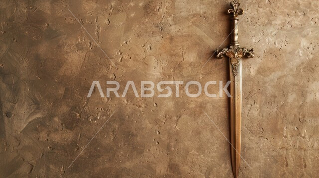 Heritage, authenticity and antiquity, popular Gulf antiques, authentic antiquities in the Kingdom of Saudi Arabia, handicrafts and distinctive crafts of ancient weapons, close-up of a decorated dagger made in the old traditional folk style