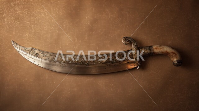  قطع الأنتيكا الشعبية الخليجية، التراث والأصالة والعراقة, التحف الأثرية الأصيلة في المملكة العربية السعودية, صناعات يدويه وحرف مميزة للأسلحة القديمة, صورة مقربة لخنجر مزخرف مصنوع على الطراز الشعبي التقليدي القديم