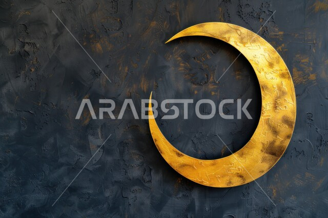 الاستعداد لاستقبال شهر الخير، مناسبات وأعياد دينية، أجواء رمضانية روحانية، مجسم ثلاثي الأبعاد لهلال وزينة شهر رمضان المبارك، خلفية اسلامية مزخرفة، العبادة والتقرب الى الله تعالى، خلفية سوداء