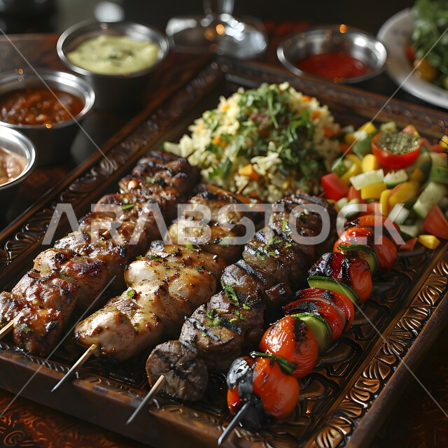 مائدة مزينة بمجموعة من الكباب المشوي اللذيذ، المطاعم في المملكة العربية السعودية، مأكولات وأطباق عربية تقليدية, وجبات غذائية غنية بالبروتين, وصفات الطعام الصحية الشهية, فنون تقديم الأطعمة الشرقية اللذيذة, سفرة مليئة بأنواع اللحوم المشوية