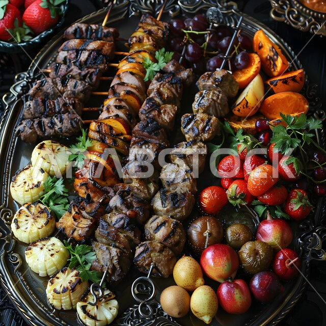  سفرة مليئة بأنواع اللحوم المشوية، مائدة مزينة بمجموعة من الكباب المشوي اللذيذ، المطاعم في المملكة العربية السعودية، مأكولات وأطباق عربية تقليدية, وجبات غذائية غنية بالبروتين, وصفات الطعام الصحية الشهية, فنون تقديم الأطعمة الشرقية اللذيذة