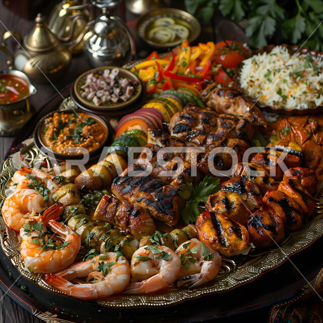  سفرة مليئة بأنواع اللحوم المشوية، مائدة مزينة بمجموعة من الكباب المشوي اللذيذ، المطاعم في المملكة العربية السعودية، مأكولات وأطباق عربية تقليدية, وجبات غذائية غنية بالبروتين, وصفات الطعام الصحية الشهية, فنون تقديم الأطعمة الشرقية اللذيذة