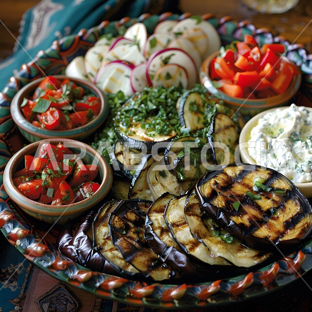 المأكولات العربية الشرقية ، وصفات للأكلات المشوية بنكهات سعودية متنوعة، الأطعمة والأغذية الصحية اللذيذة, وجبات الحميات الغذائية المفيدة، مجموعة من الخضراوات الطازجة المشوية