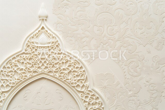 تصاميم وديكورات اسلامية مزخرفة، زخارف اسلاميه ثلاثية الابعاد، قالب تصميم إسلامي مزخرف، الفن الهندسي العصري الحديث،  خلفية بيج